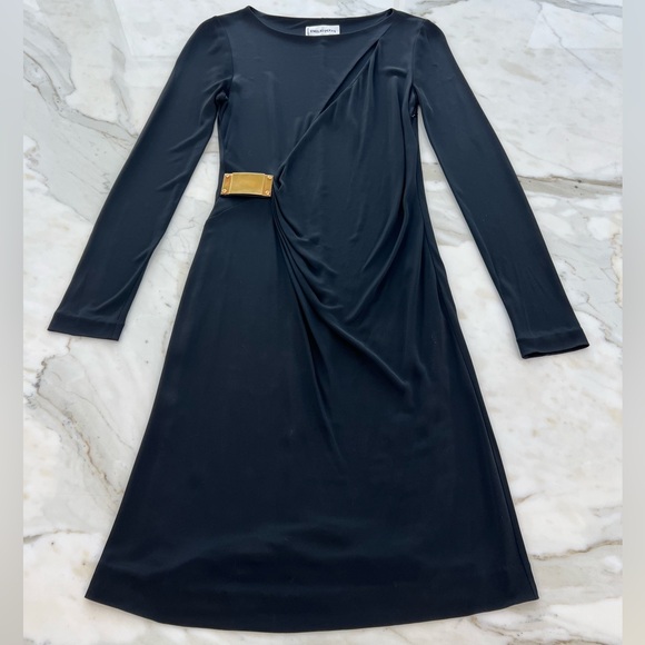 EMILIO PUCCI BLACK FAUX WRAP GOLD BUCKLE DRESS MODEL 36RH41 SIZE IT 40 / US 6 - Picture 6 of 17